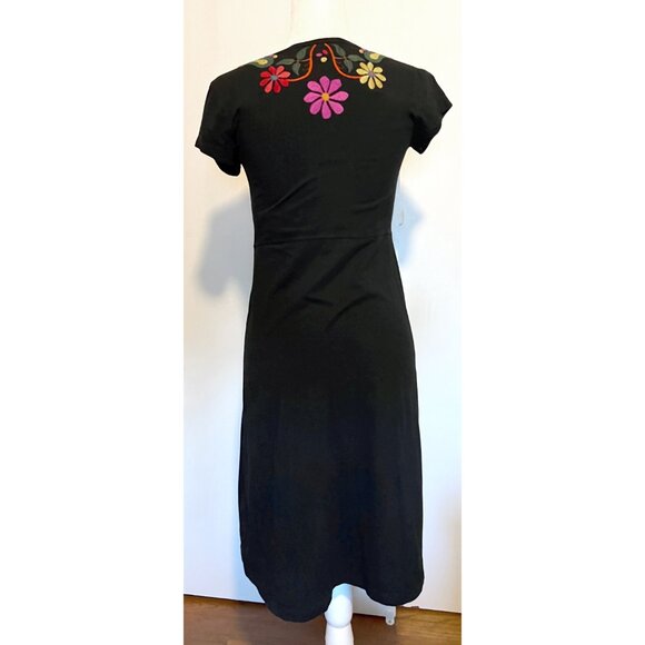 Johnny Was LA JWLA Black Knit Dress with Floral Embroidered LOVE Birds - Picture 7 of 10